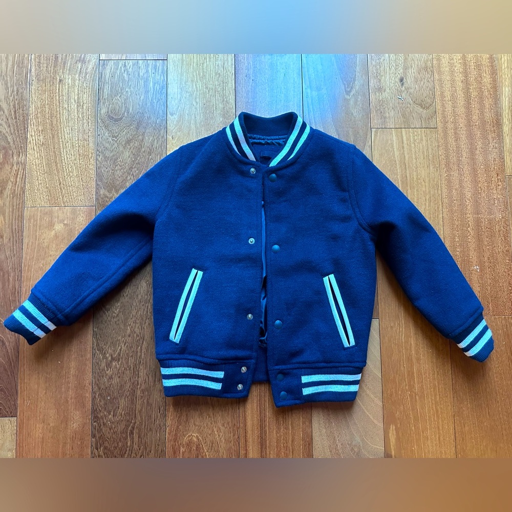 Navy blue wool blend varsity jacket - EUC